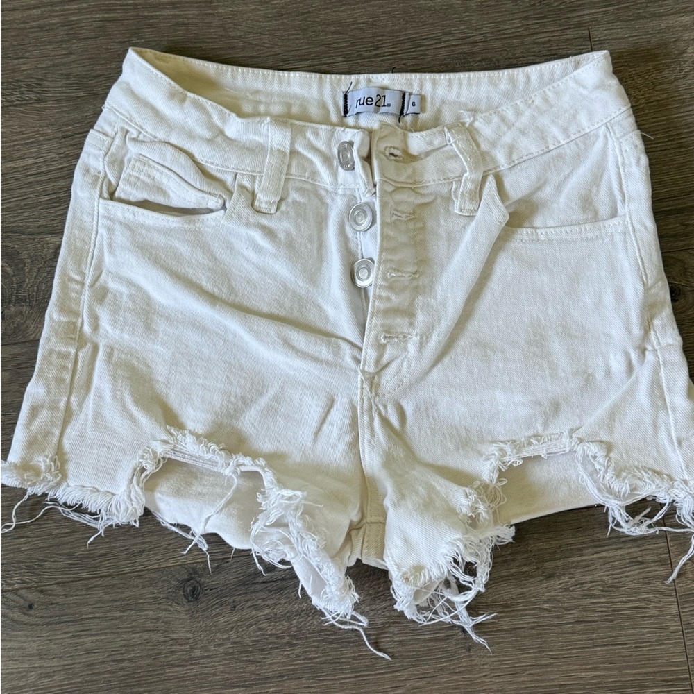 Rue21 Cream Distressed Jean Shorts